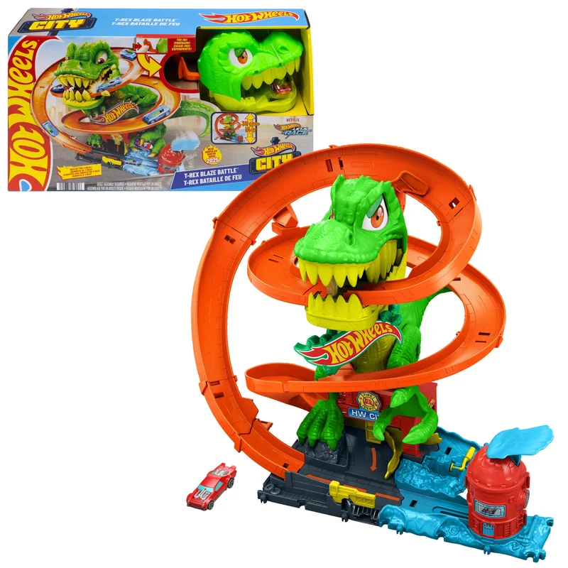 Image of Hot Wheels City T-Rex Blaze Battle Playset