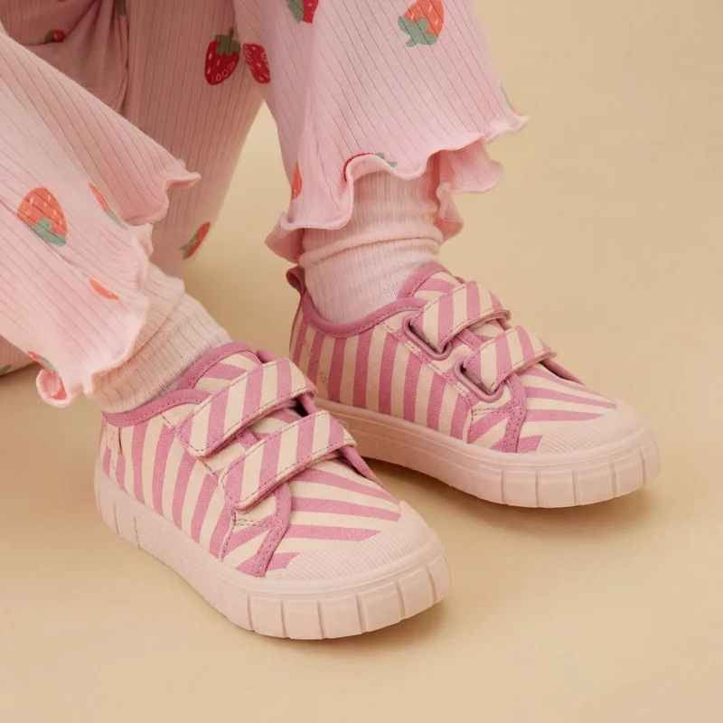 Image of KIDLY by MORI Striped Canvas Sneakers - Pink