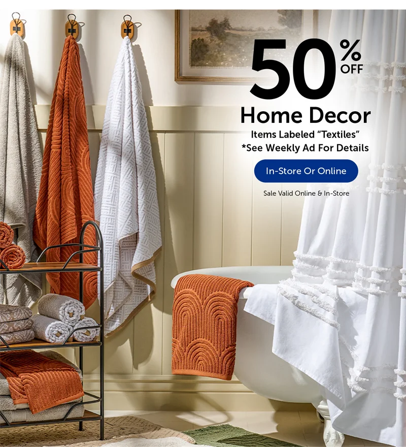 50% Off Home Decor - Items Labeled "Textiles"