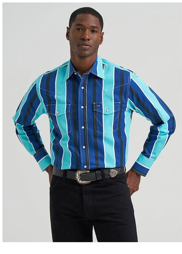 Vintage Inspired Brushpopper Western Snap Workshirt In Cobalt Storm