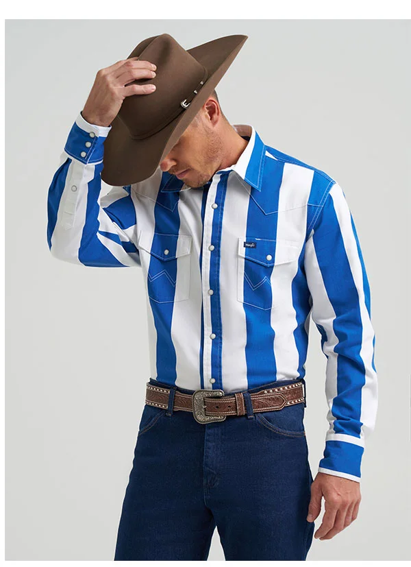 Vintage Inspired Brushpopper Western Snap Workshirt In Big Blue