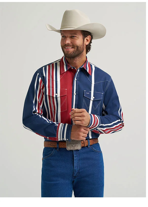 Vintage Inspired Brushpopper Western Snap Workshirt In Americana