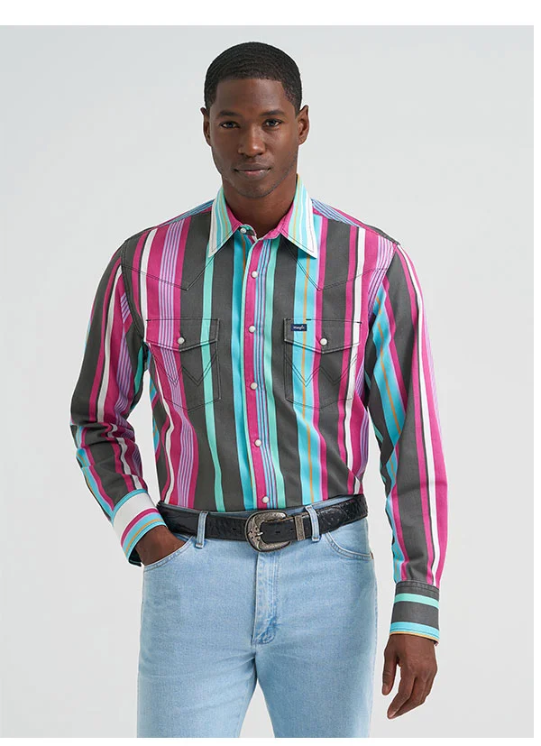 Vintage Inspired Brushpopper Western Snap Workshirt In Desert Dusk