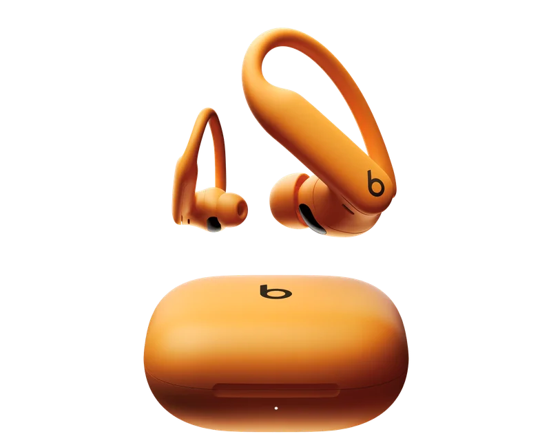 Powerbeats Pro 2 case with earbuds above floating.