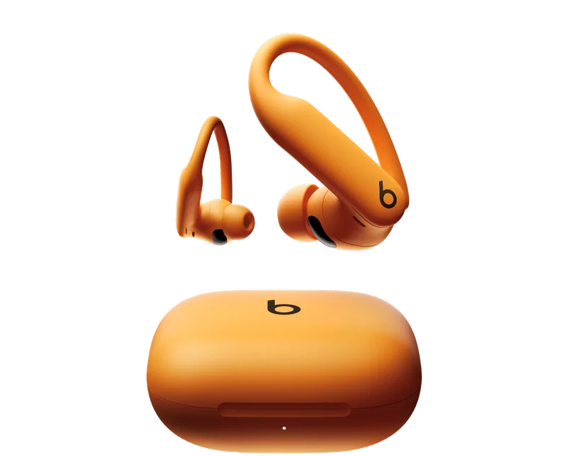 Powerbeats Pro 2 case with earbuds above floating.