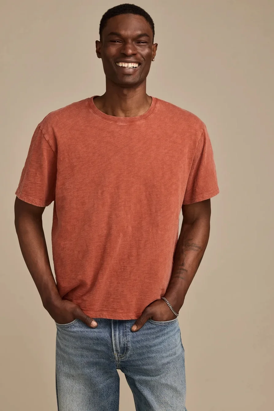 Image of Lucky Brand Weekend Jersey Relaxed Crew Tee - Men's Clothing Tops Shirts Tee Graphic T Shirts in Golden Brown