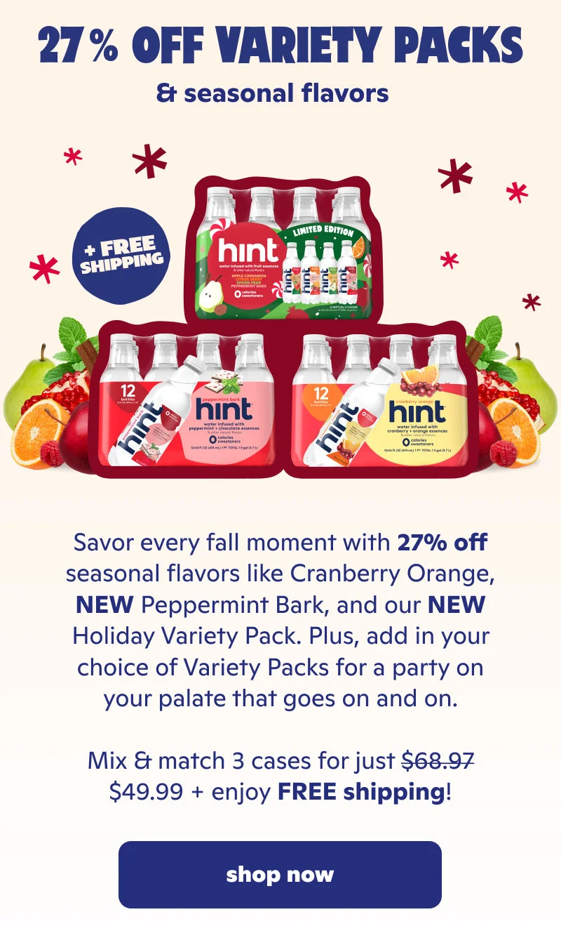 27% off variety packs and seasonal flavors plus free shipping.