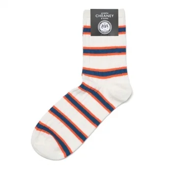 Men's White/Navy/Orange Stripe Cotton Socks