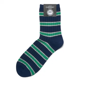 Men's Navy/Green Stripe Cotton Socks
