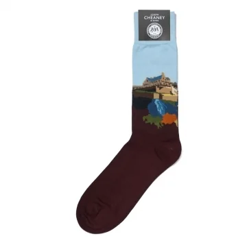 Edinburgh Castle Scene Burgundy/Blue Cotton Socks