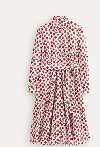 Amy Cotton Midi Shirt Dress - Ivory, Strawberry Pop