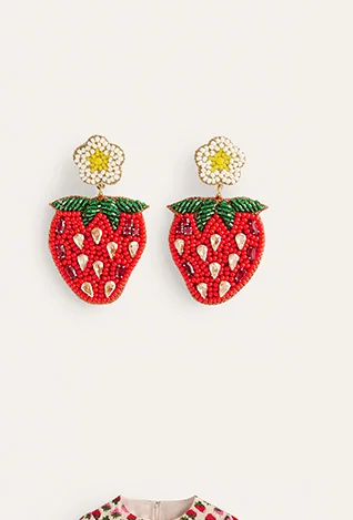 Beady Motif Earrings - Strawberry