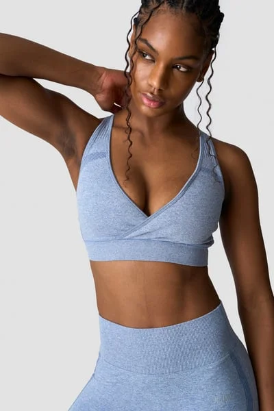 Image of Soft Seamless Adjustable Sports Bra Metal Blue Melange