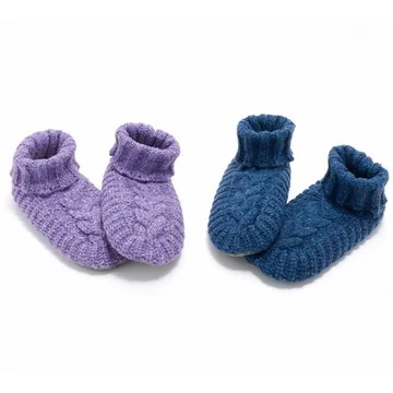 MUK LUKS Set of 2 Shea Butter Infused Cable Knit Fold Over Slipper Sock