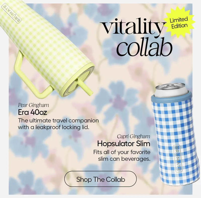 Vitality Collab. Era 40oz: the ultimate travel companion with a leakproof locking lid. Hopsulator Slim: Fits all of your favorite slim can beverages. - Shop the Collab