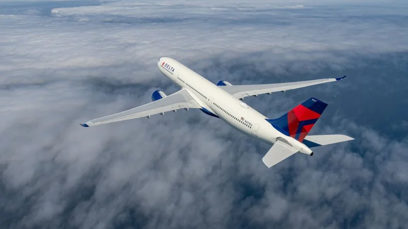 A Delta plane flying in clouds