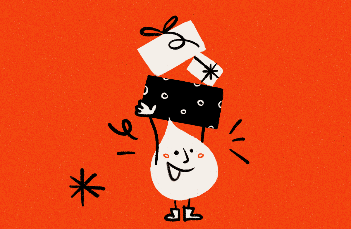 GIF of Mr. DRIP holding some holiday presents.