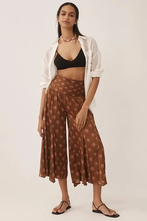 By Anthropologie Silky Block Print Wide-Leg Pants