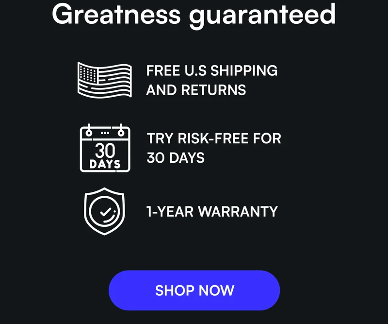 Greatness guaranteed  ✅ FREE U.S SHIPPING AND RETURNS ✅ TRY RISK-FREE FOR 30 DAYS ✅ 1-YEAR WARRANTY [ SHOP NOW ]