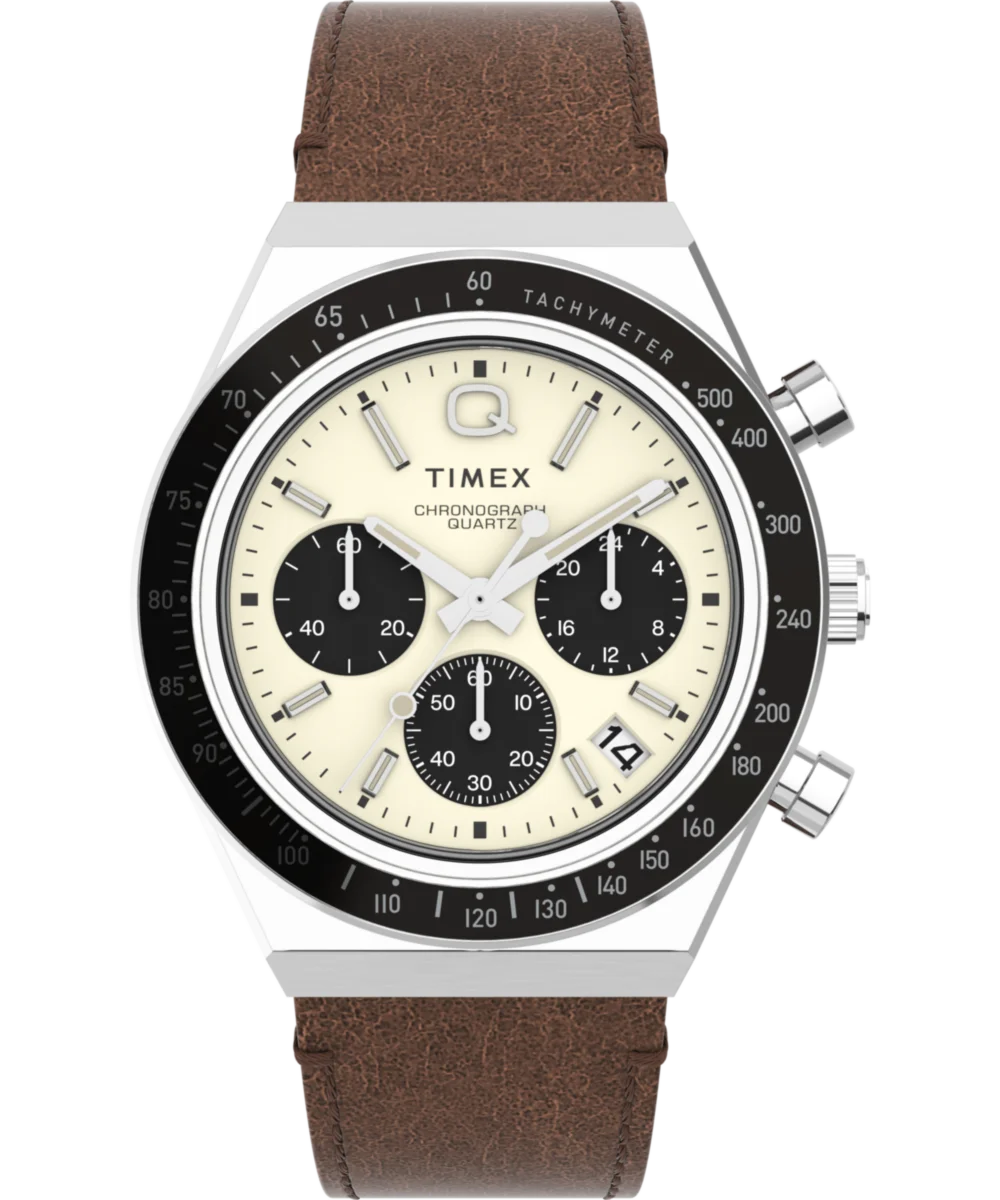 Image of Q Timex Chronograph 40mm Leather Strap Watch