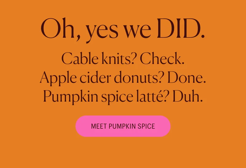 Oh, yes we DID. Cable knits? Check. Apple cider donuts? Done. Pumpkin spice latte? Duh. Meet Pumpkin Spice