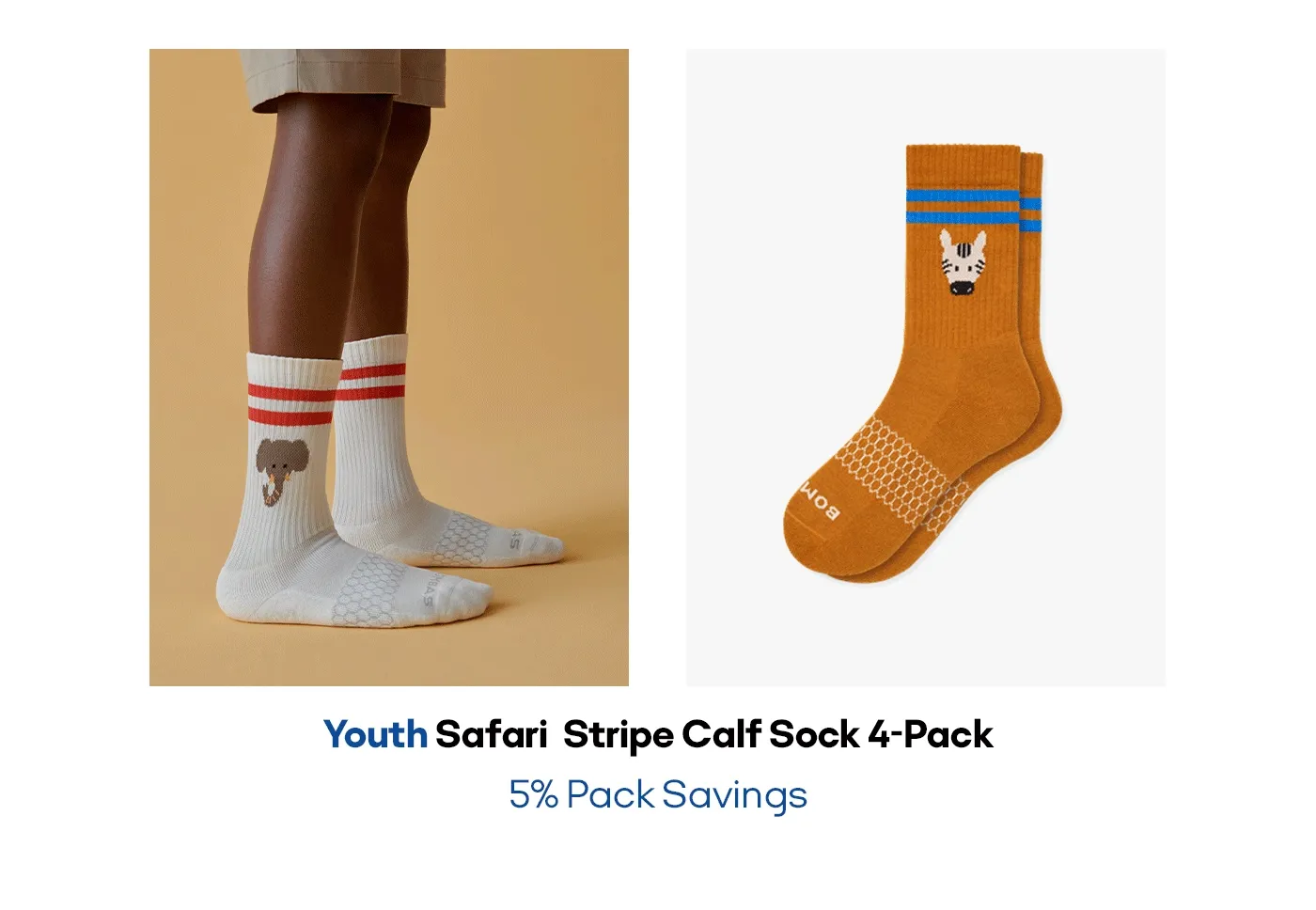 Youth Safari Stripe Calf Sock 4-Pack 5% Pack Savings