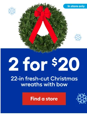 2 for $20 22-in fresh-cut Christmas wreaths with bow