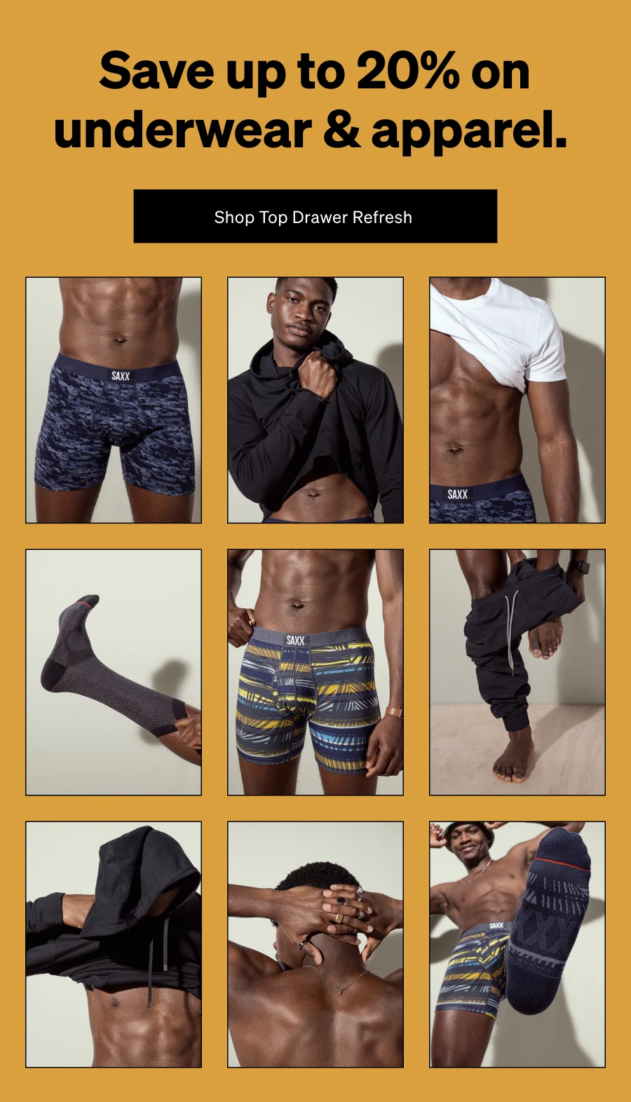 Save up to 20% on underwear & apparel.