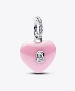 Pink Ceramic Heart Padlock Dangle Charm
