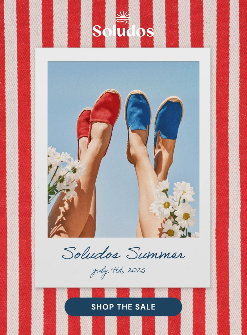 Soludos Summer. july 4th, 2025. Shop the Sale