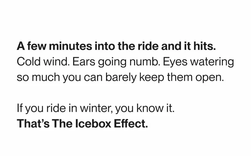 Text section explaining the “Icebox Effect” experienced during cold winter rides.