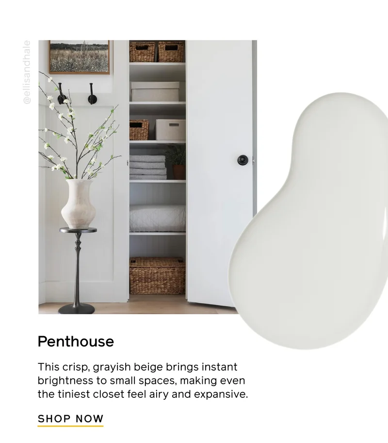 Penthouse. This crisp, grayish beige brings instant brightness to small spaces, making even the tiniest closet feel airy and expansive. SHOP NOW