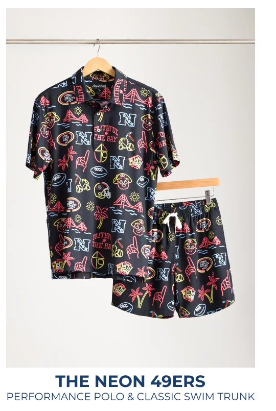 Performance Polo & Classic Swim Trunk: The Neon 49ers