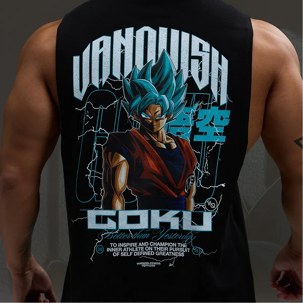 Vanquish DBS Goku SSGSS Black Oversized Sleeveless T Shirt