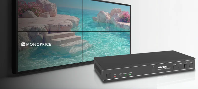 4K60 2X2 Video Wall Controller with HDMI, Plus IR Control and RS232 Support