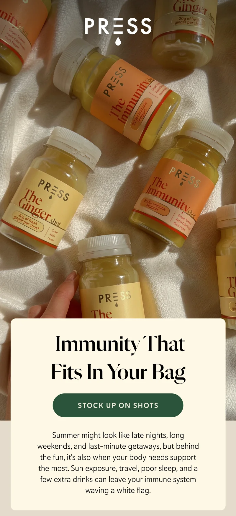 Immunity that fits in your bag. Summer might look like late nights, long weekends, and last-minute getaways, but behind the fun, it’s also when your body needs support the most. Sun exposure, travel, poor sleep, and a few extra drinks can leave your immune system waving a white flag.