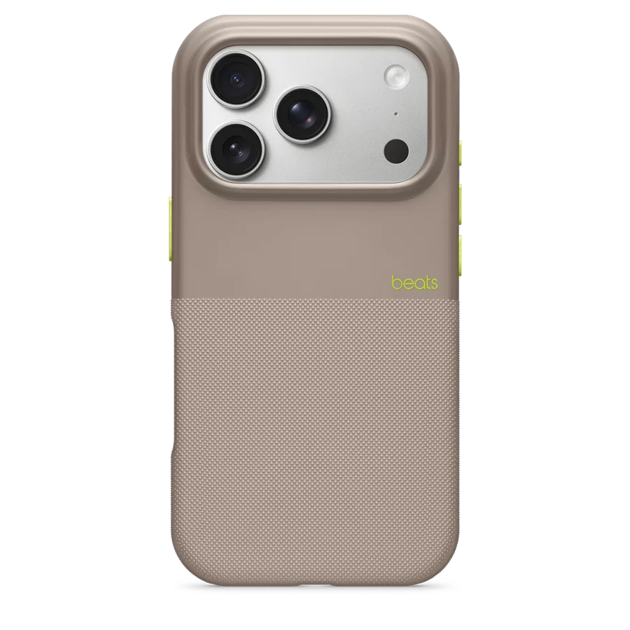 Closeup of the Beats iPhone 17 Pro Rugged Case with camera cut-out and textured, no-slip grip