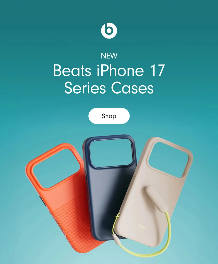 Family shot of the Beats iPhone 17 Pro Series Cases showing the Rugged, Kickstand, and standard cases