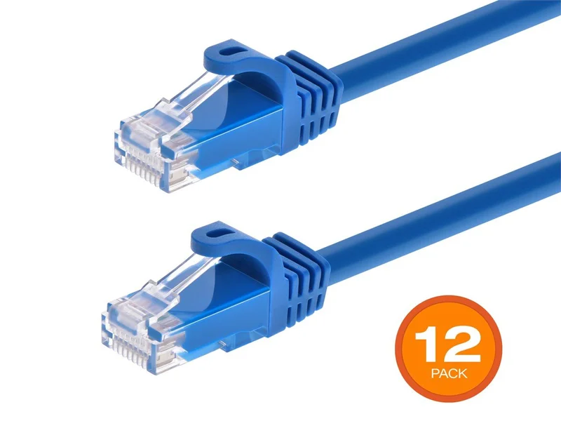 Cat6 1ft Blue 12-Pk Patch Cable, UTP, 24AWG, 550MHz, Pure Bare Copper, Snagless discount code, Flexboot Series Ethernet Cable