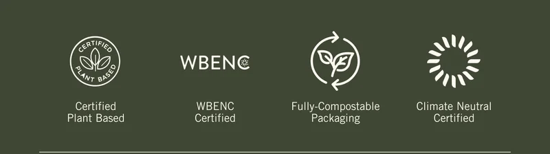 Certified Plant Based. WBE NC Certified. Fully-Compostable Packaging. Climate Neutral Certified.