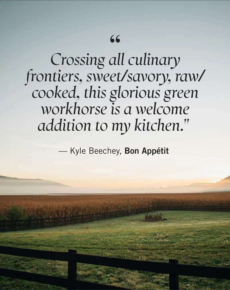 "Crossing all culinary frontiers, sweet/savory, raw/cooked, this glorious green workhorse is a welcome addition to my kitchen." —Kyle Beechey, Bon Appétit