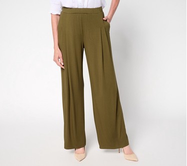 Susan Graver Essentials Petite Rayon Allure Knit Pleated Pant