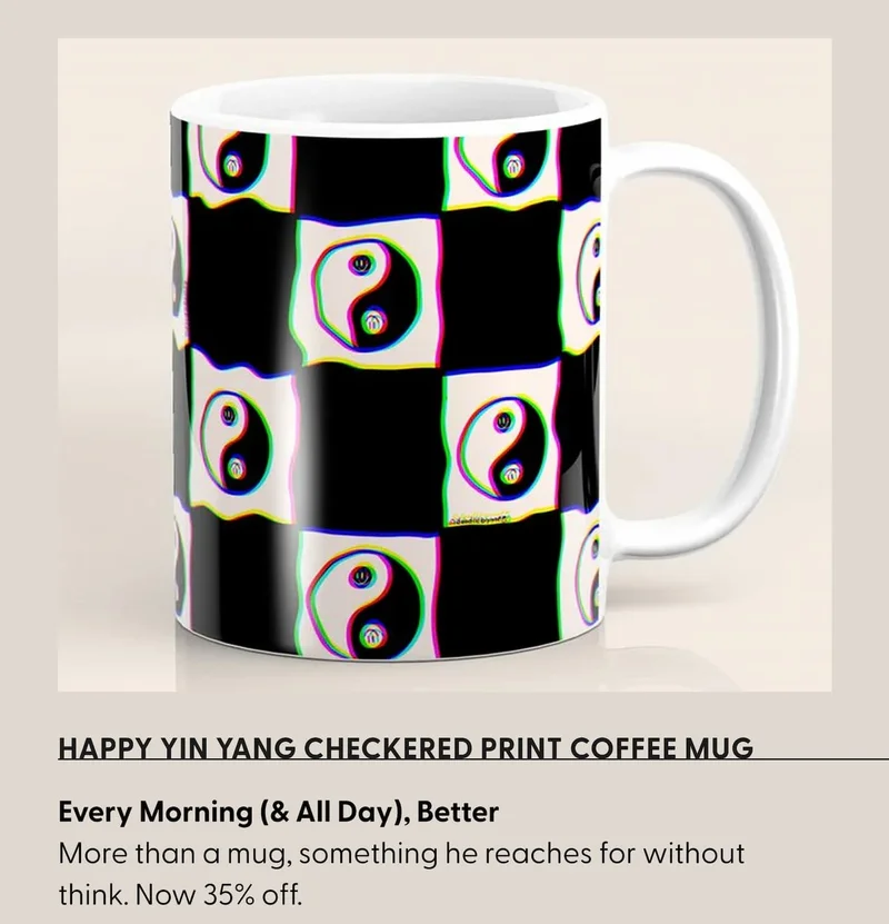 Happy Yin Yang Checkered Print Coffee Mug