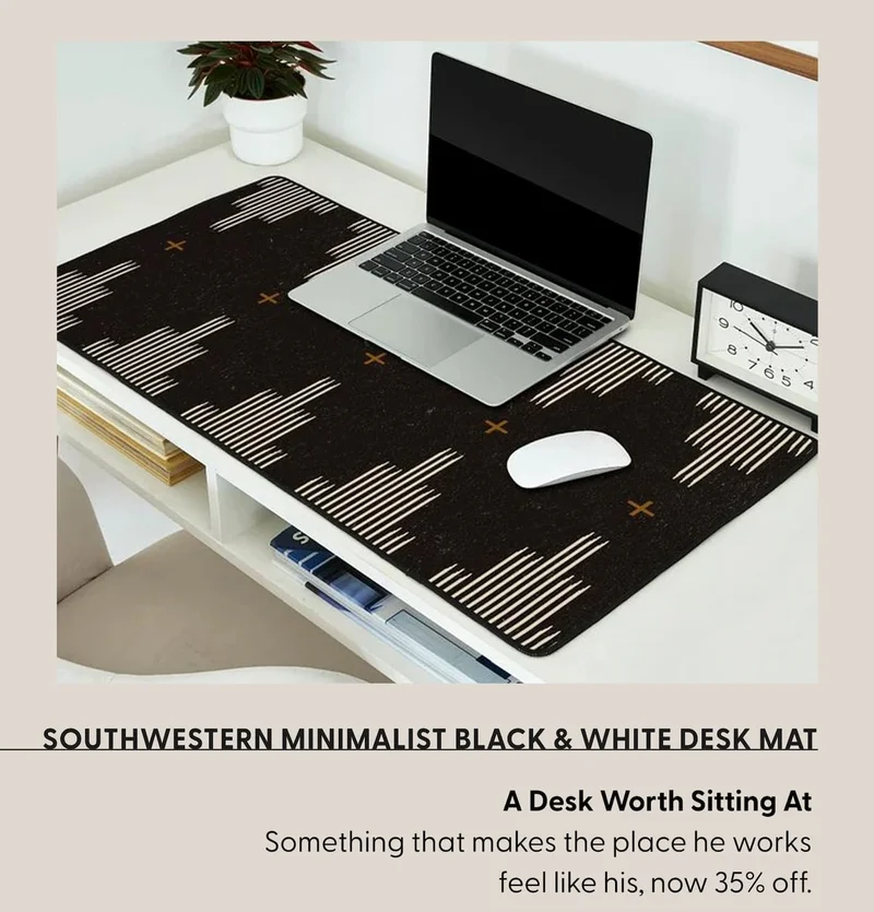 Southwestern Minimalist Black & White Desk Mat