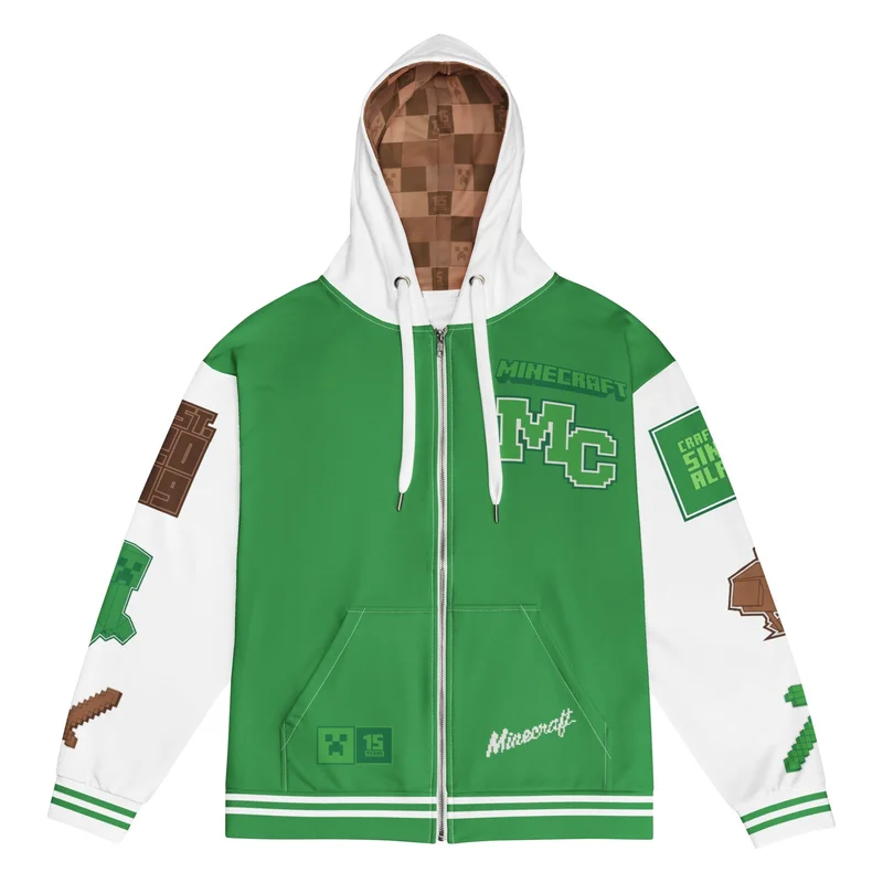 Image of Minecraft 15th Anniversary Varsity Adult Zip-Up