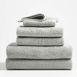 Quick-Dry Organic Cotton Ash Grey Bath Towels, Set of 6