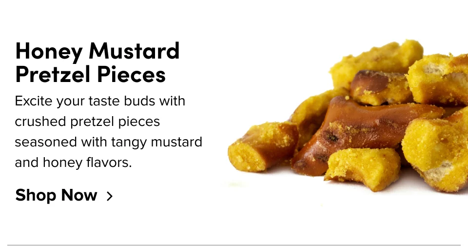 Honey Mustard Pretzel Pieces: Excite your taste buds with crushed pretzel pieces seasoned with tangy mustard and honey flavors; Shop now