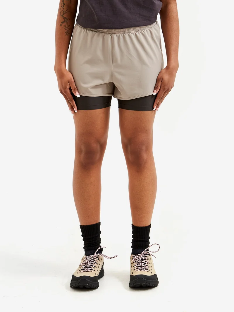 Image of District Vision Layered Trail Shorts - Khaki/Slate Brown