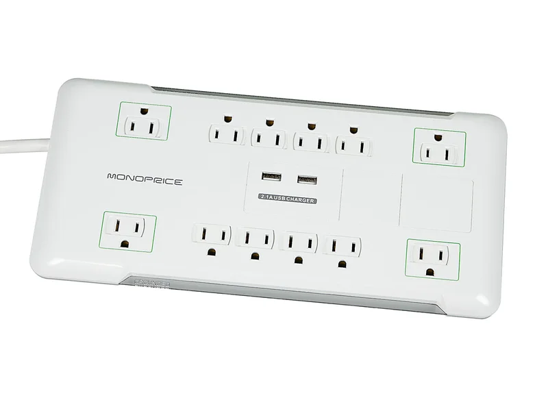 12 Outlet Power Surge Protector with 2 Built-In USB Charger Ports - 4320 Joules