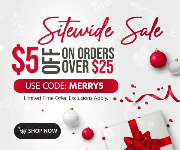 SITEWIDE SALE $5 OFF on orders of $25+ Use code: discount code
